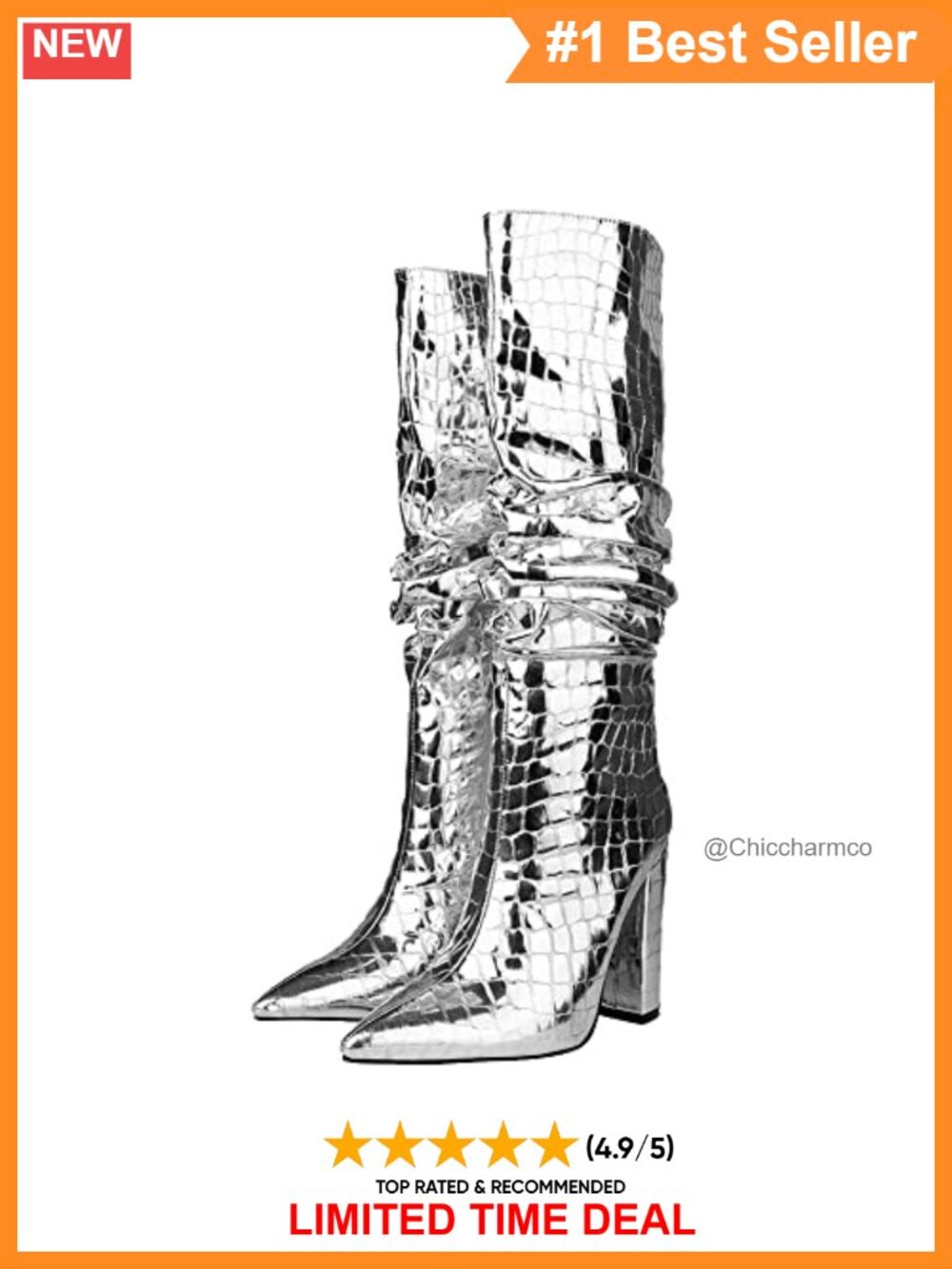 Women Patent PU Leather Knee High Slouchy Block Heel Boots Pointed Toe Dress